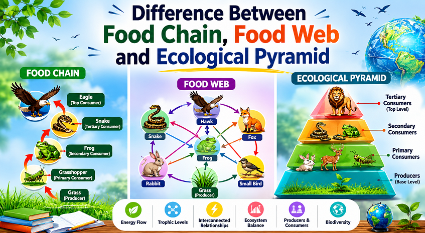 Difference Between Food Chain, Food Web and Ecological Pyramid Easy Explanation With Examples