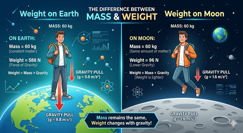 Understand the difference between mass and weight