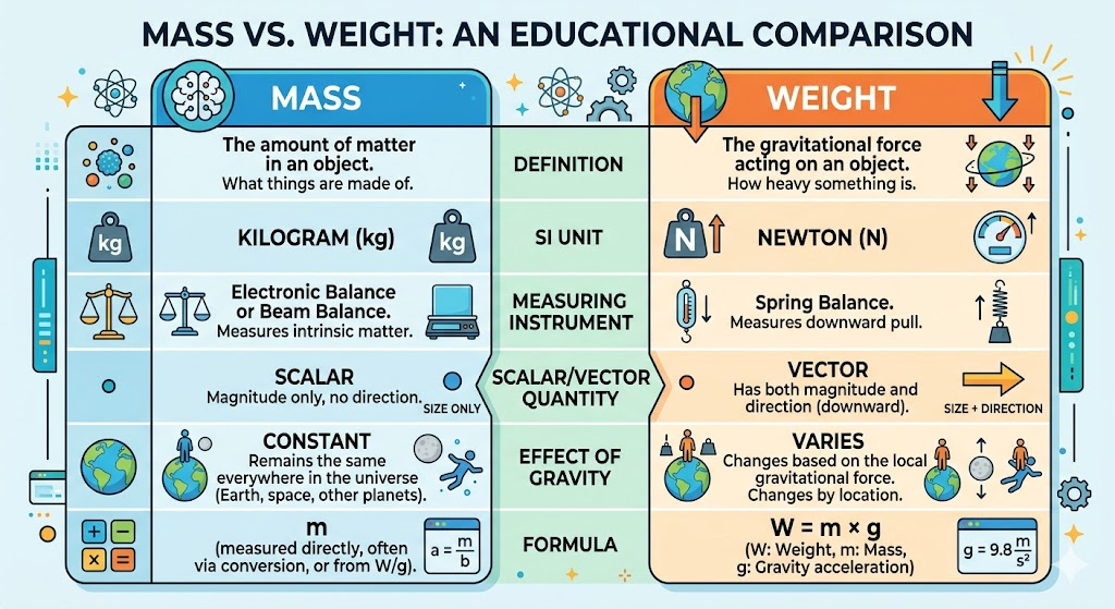 Difference Between Mass and Weight