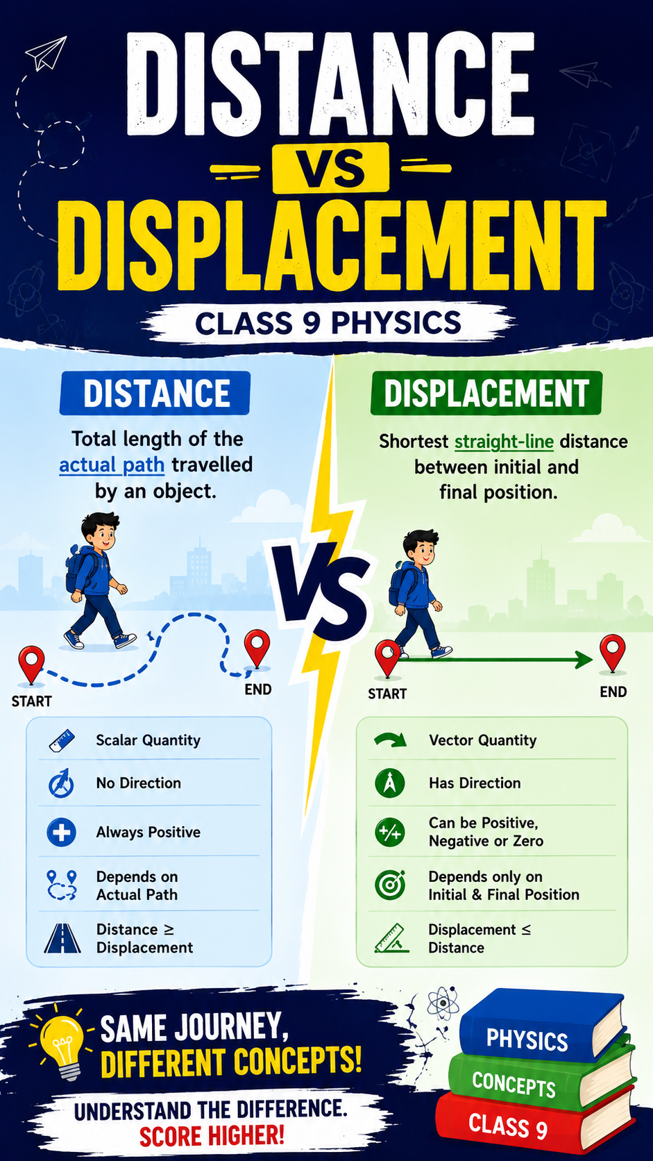 Difference Between Distance and Displacement Class 9 | Easy Physics ...